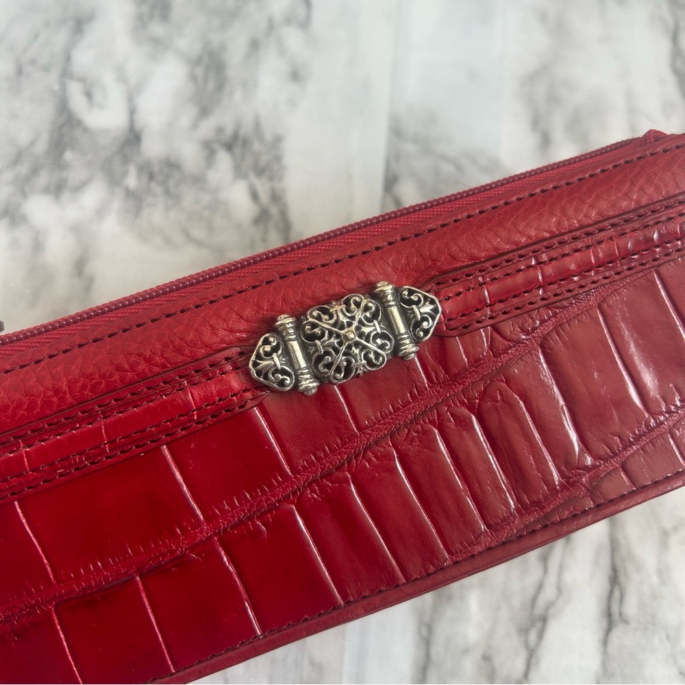 Brighton | Red Leather Croc Embossed Zip Up cosmetic Case Coin purse Makeup case - Picture 2 of 10